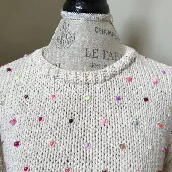 NWT Vero Alfie Sidra Sweater Womens Medium Cream Beaded Crew Neck Anthropologie - Picture 6 of 11